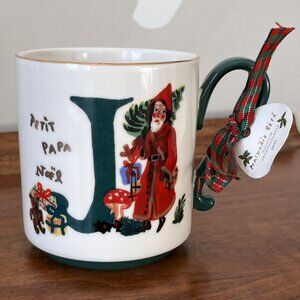 NWT Anthropologie Nathalie Lete Stoneware Holiday Monogram Mug Letter J Santa